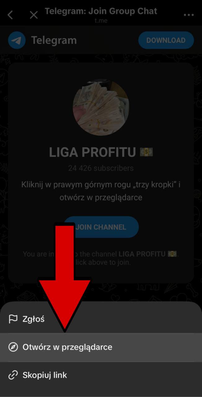 Telegram — krok 2: otwórz w przeglądarce