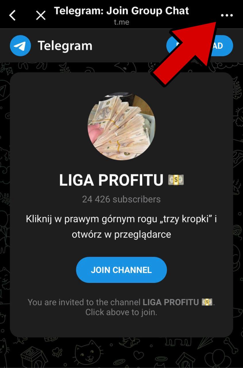 Telegram — krok 1: kliknij trzy kropki